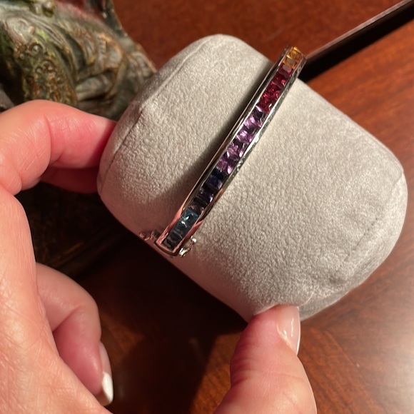 Heavy sterling silver bangle with gemstones - Picture 8 of 8